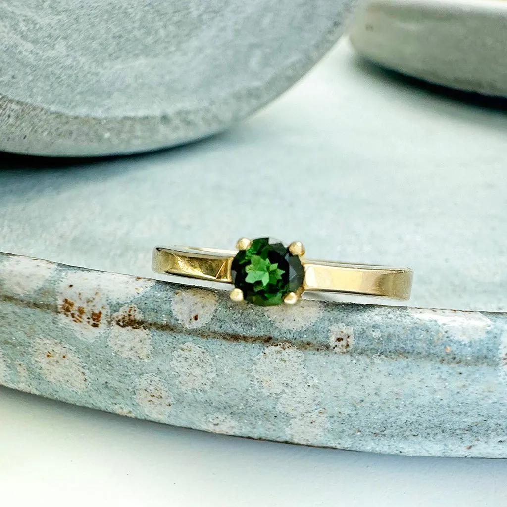 Simply Stylish Petite Yellow Gold Round Tourmaline Solitaire Ring