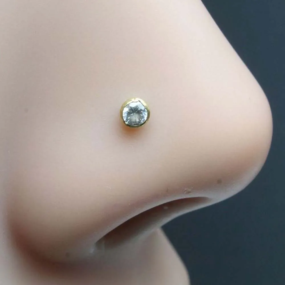 Single stone CZ Piercing Nose Stud Nose Pin Solid 14k Yellow Gold