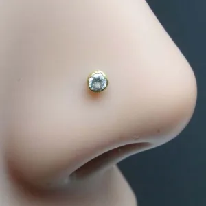 Single stone CZ Piercing Nose Stud Nose Pin Solid 14k Yellow Gold