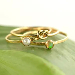 Size 7-7.5 / Gold Welo Opal & Pearl Stacking Ring Set of 3