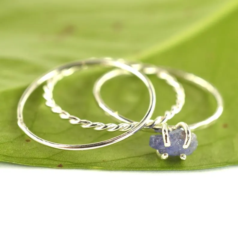 Size 7-7.5 / Raw Tanzanite Stacking Ring Set of 3