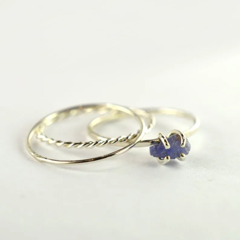 Size 7-7.5 / Raw Tanzanite Stacking Ring Set of 3