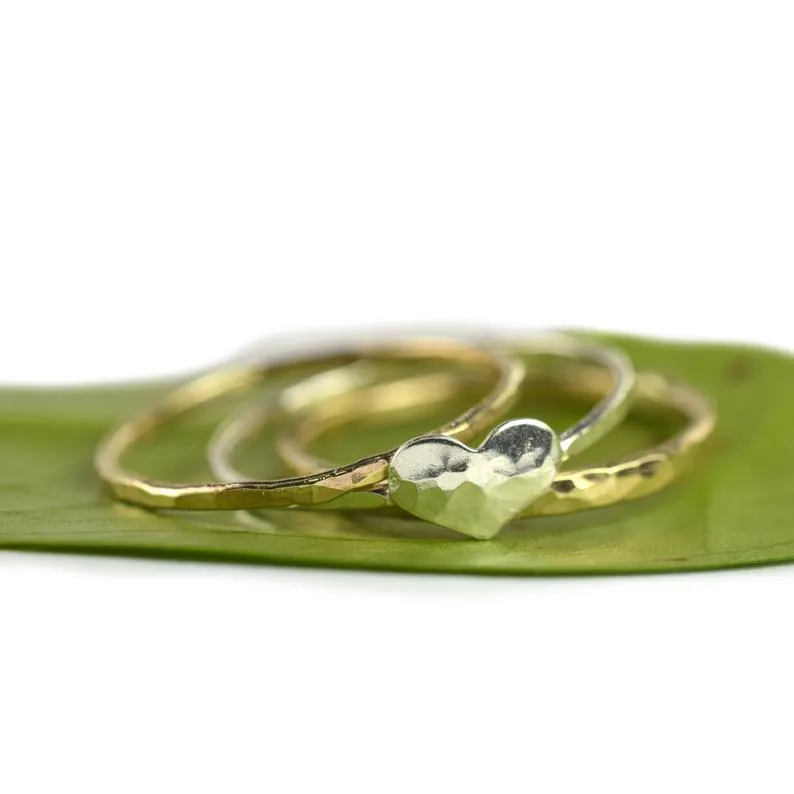 Size 7 / Dainty Silver Heart Ring Set of 3