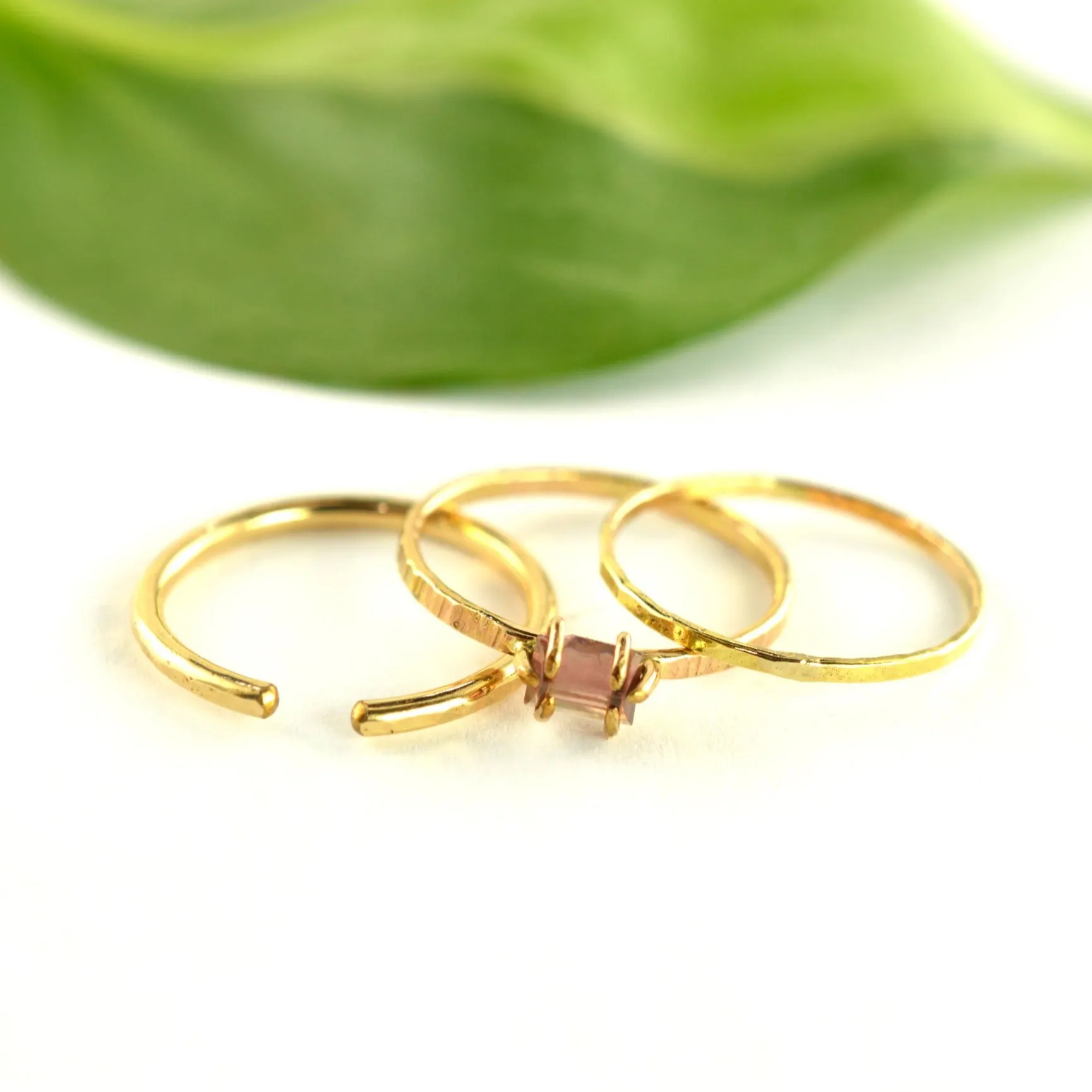 Size 7 / Purple Tourmaline Baguette Stacking Ring Set of 3