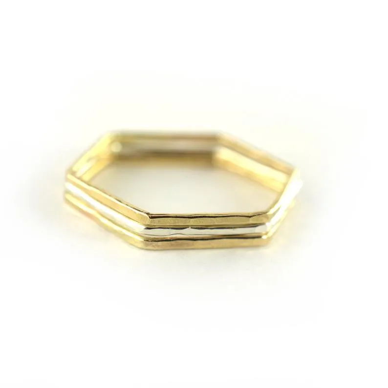 Size 8 / Hammered Hexagon Stackable Ring Set of 3