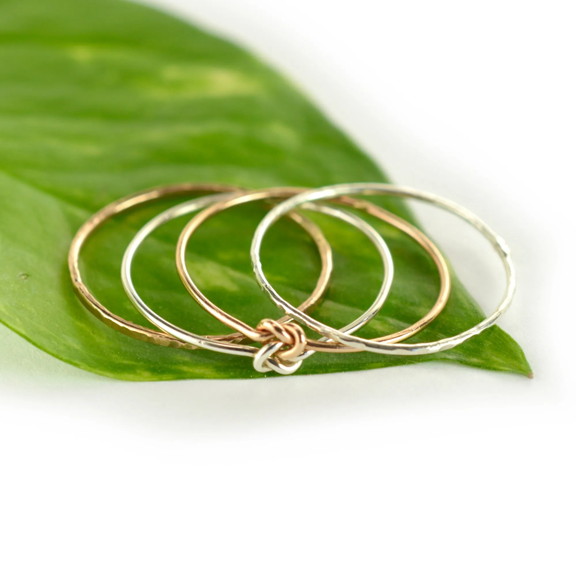 Size 9 / Rose Gold & Sterling Silver Love Knot Stacking Ring Set of 3