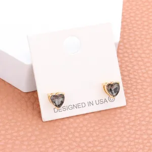 Small Black Diamond Heart Stone Stud Earrings | Pageant Stud Earrings | 586686