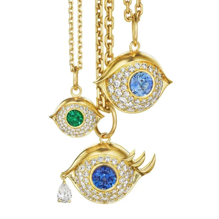 SMALL GOLD AND DIAMOND EVIL EYE PENDANT