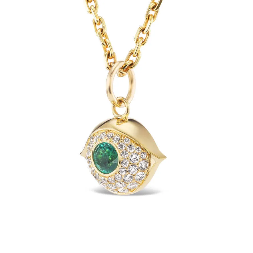 SMALL GOLD AND DIAMOND EVIL EYE PENDANT