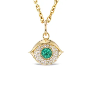 SMALL GOLD AND DIAMOND EVIL EYE PENDANT