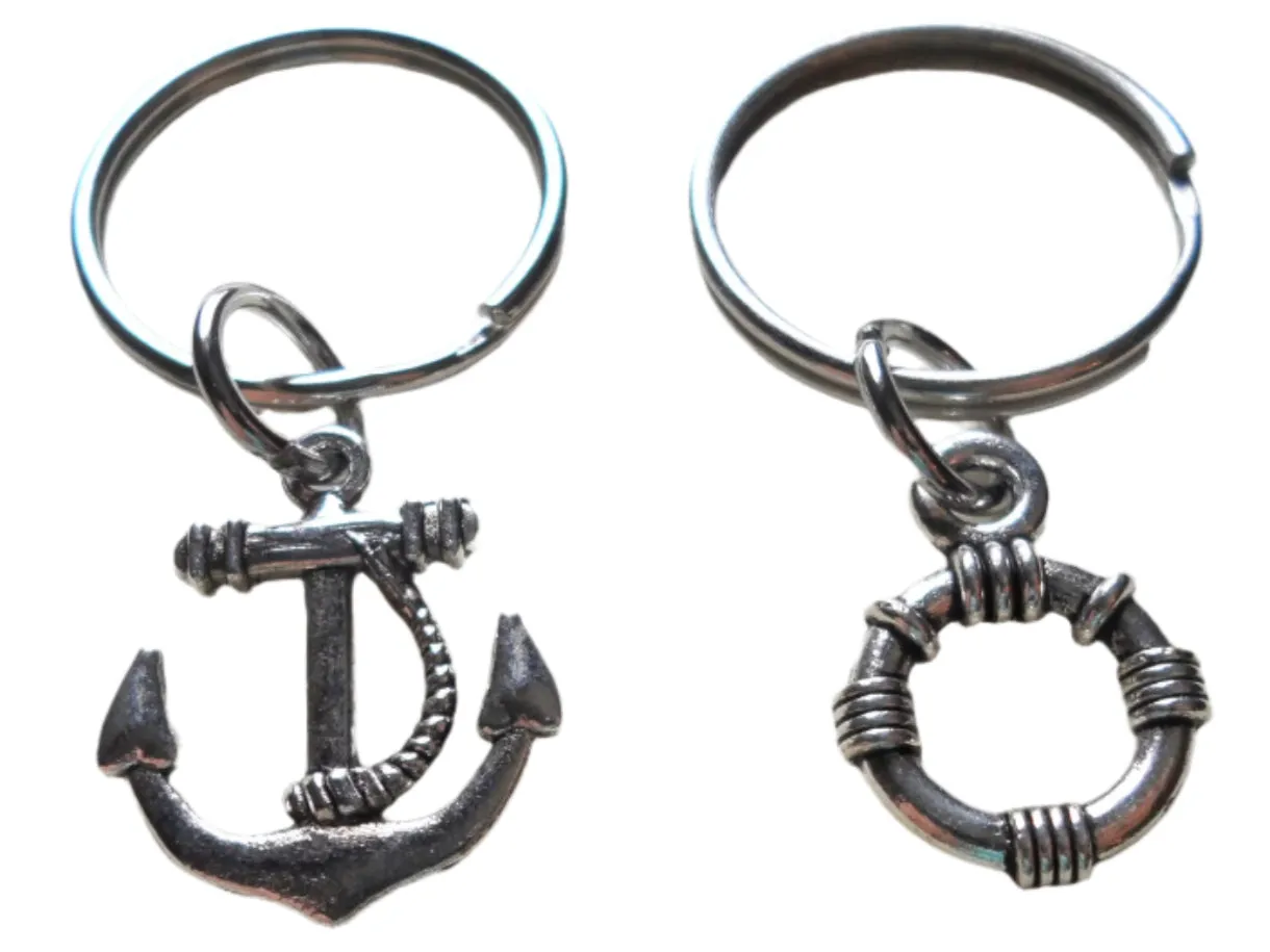 Small Life Saver & Anchor Keychain Set - You Be My Anchor And I'll Keep You Afloat; Couples Keychain Set