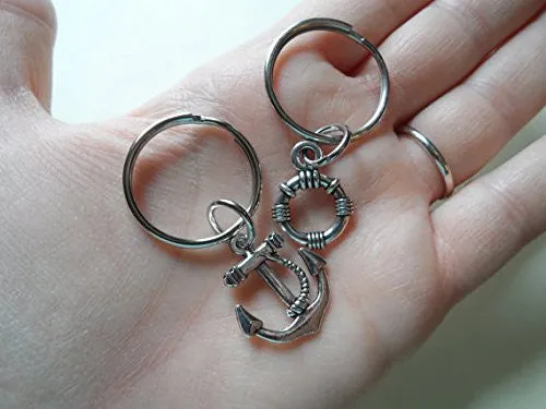 Small Life Saver & Anchor Keychain Set - You Be My Anchor And I'll Keep You Afloat; Couples Keychain Set