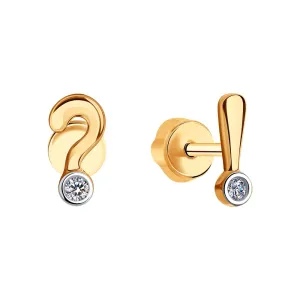 SOKOLOV - Red Gold Stud Earrings Question Mark And Exclamation Point