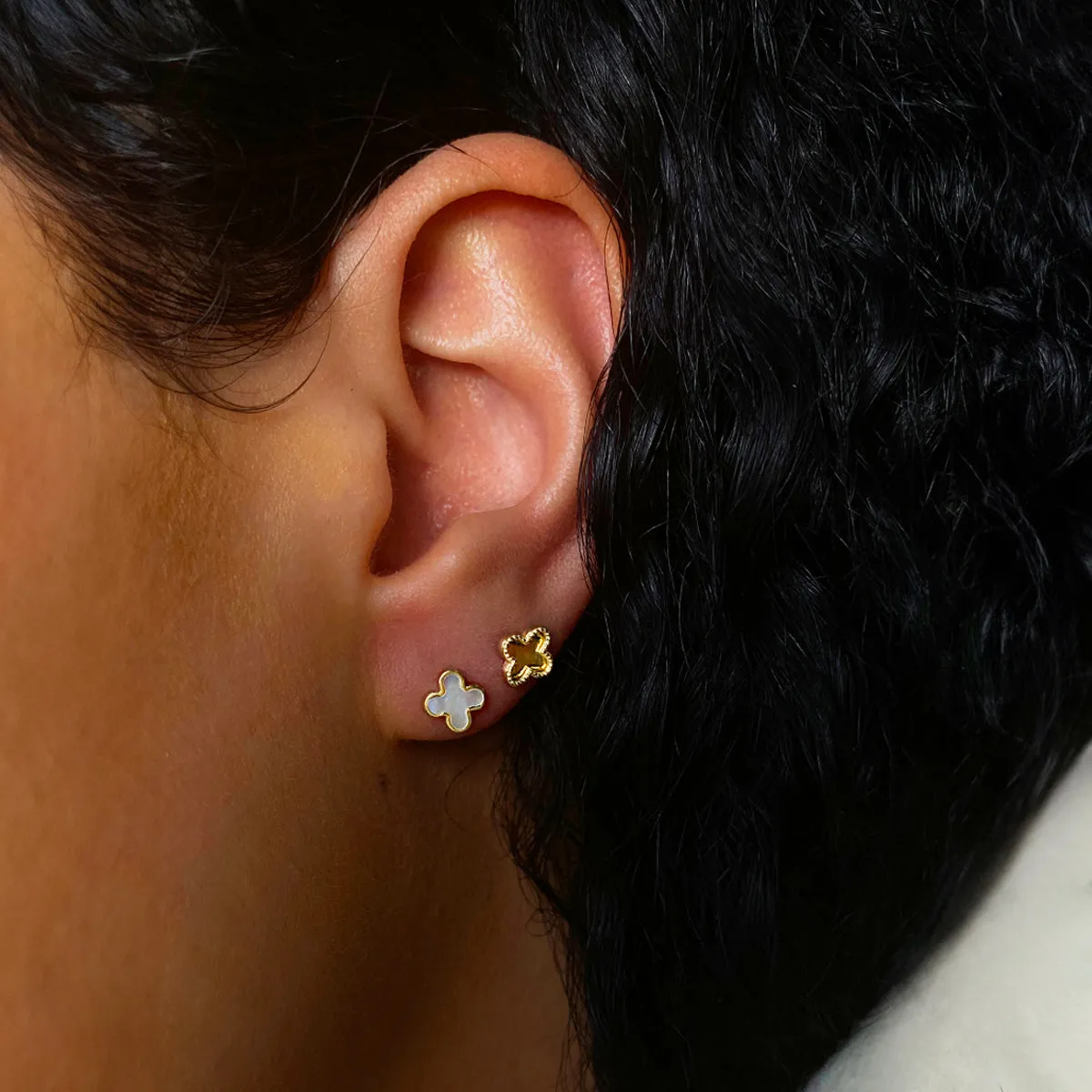Soleil Collection Mother of Pearl Petal Stud Earrings | 9K Solid Yellow Gold