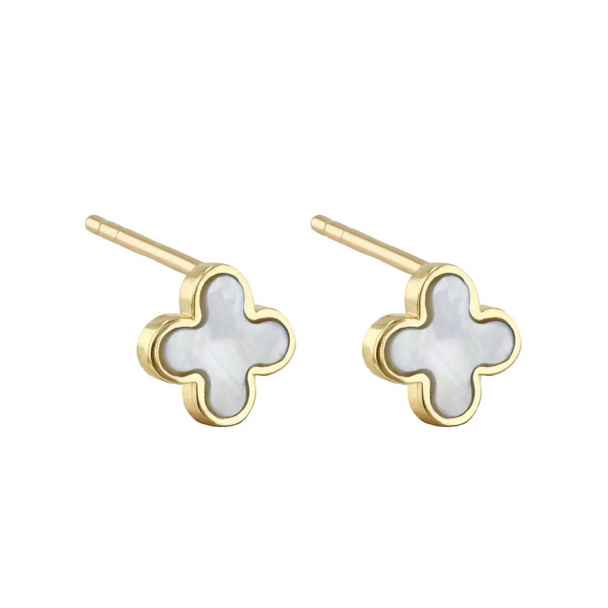 Soleil Collection Mother of Pearl Petal Stud Earrings | 9K Solid Yellow Gold