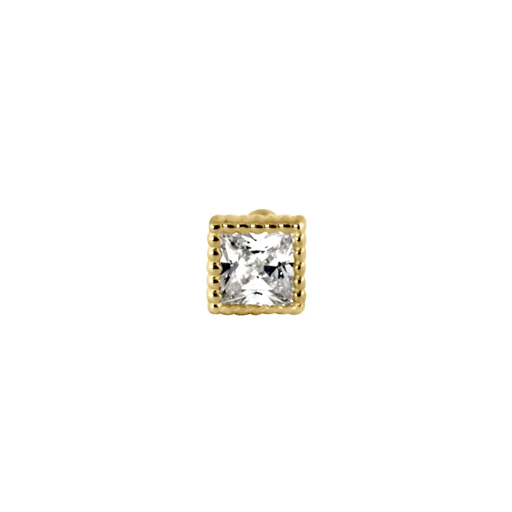 Solid 14K Gold 2.0mm Princess CZ Nose Stud