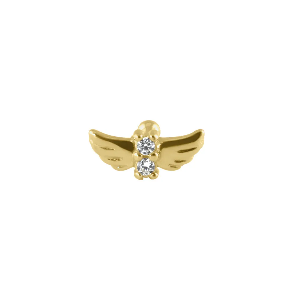 Solid 14K Gold CZ Wings Nose Stud