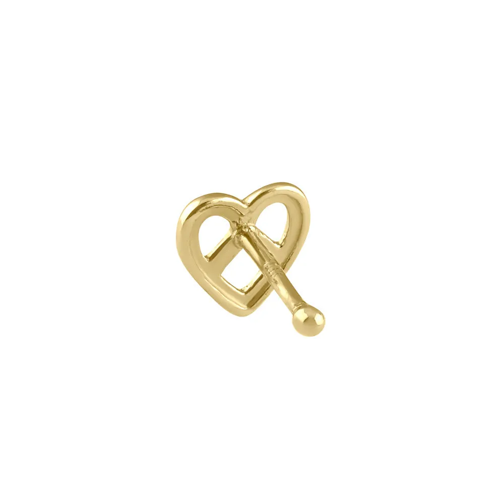 Solid 14K Gold Pretzel Heart Nose Stud