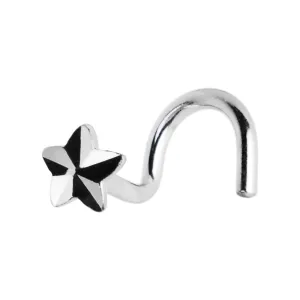 Solid 14KT White Gold Raised Star Nose Screw Ring