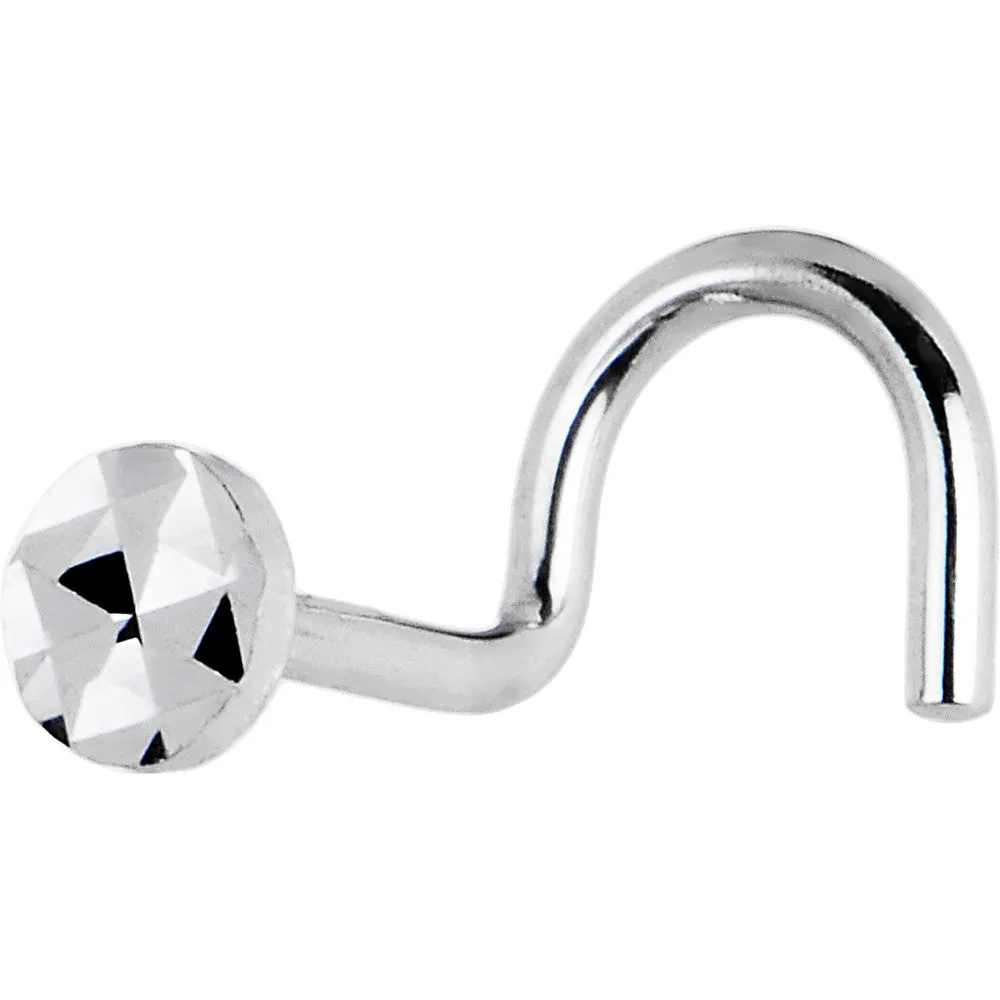 Solid 14KT White Gold Textured Flat Disc Nose Screw Ring