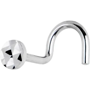 Solid 14KT White Gold Textured Flat Disc Nose Screw Ring