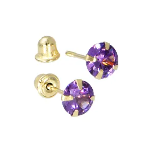 Solid 14kt Yellow Gold .47 Carat Cubic Zirconia FEBRUARY Birthstone Earrings