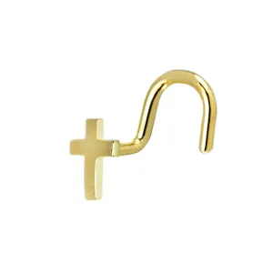 Solid 14KT Yellow Gold Cross Nose Screw Ring