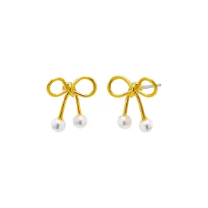 Solid Bow Tie X Pearl Stud Earring