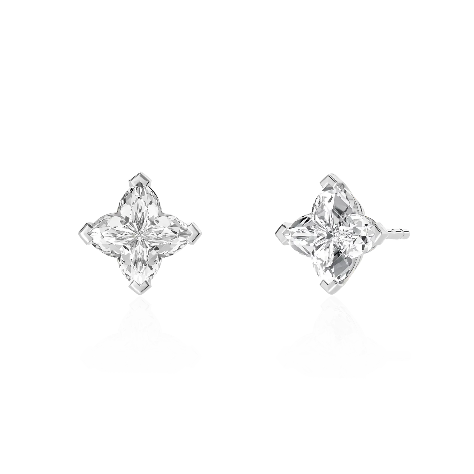 Solid Clover Cut Stud Earrings - White