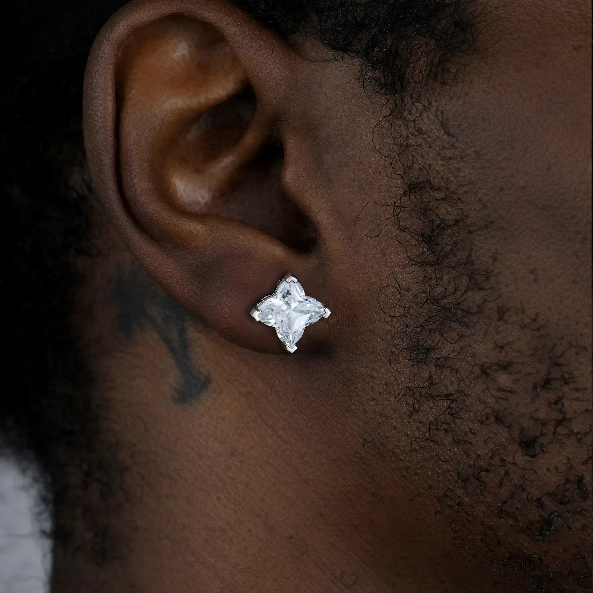 Solid Clover Cut Stud Earrings - White