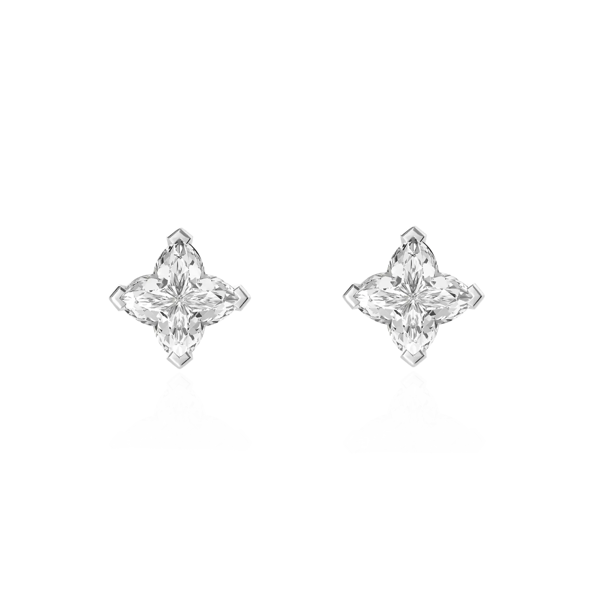 Solid Clover Cut Stud Earrings - White