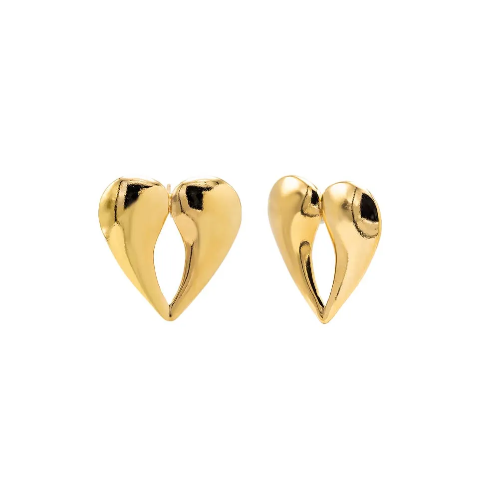 Solid Double Teardrop Heart Shape Stud Earring