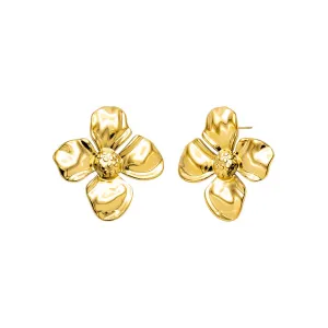 Solid Four Leaf Flower On The Ear Stud Earring
