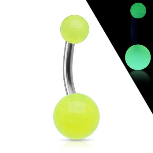 Solid Titanium Navel Belly Button Rings With Gold In The Dark Balls 14GA