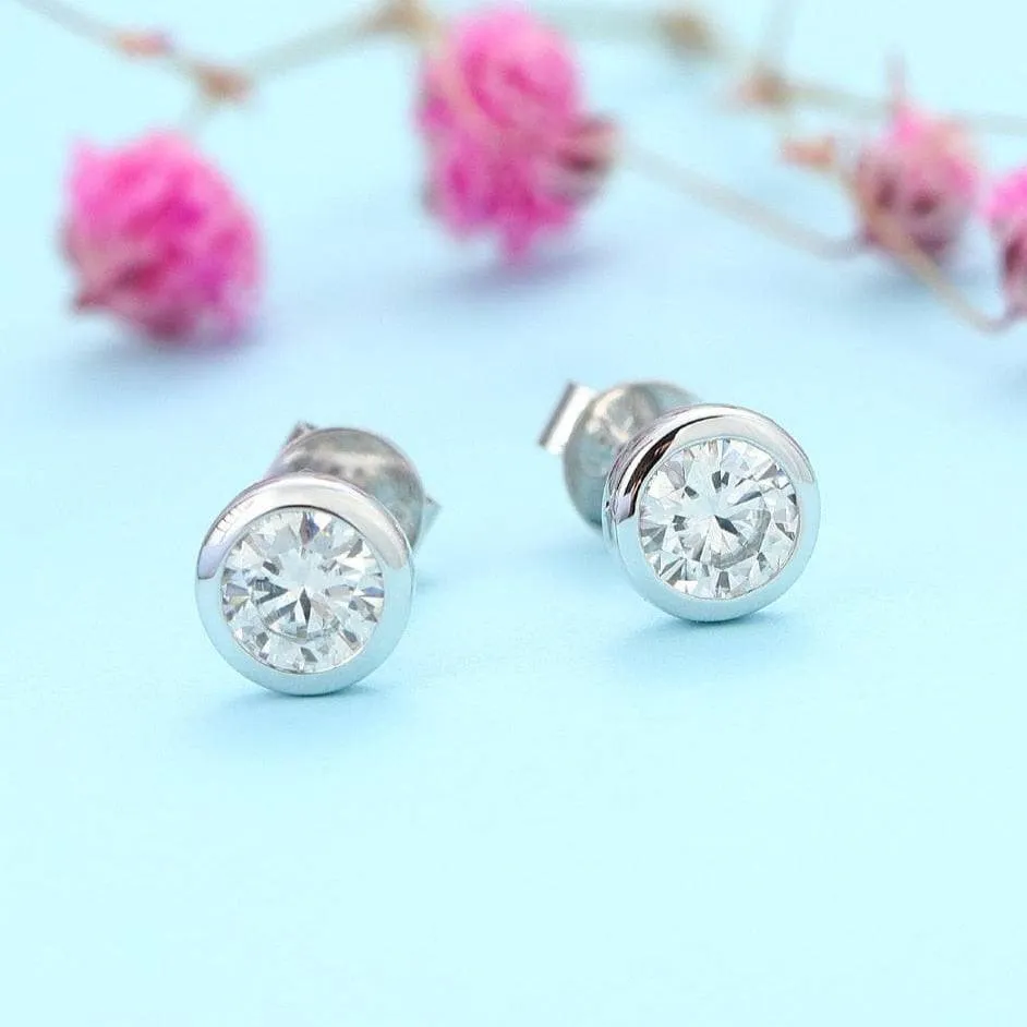 Solid White Gold 5mm Diamond Stud Bubble Earrings