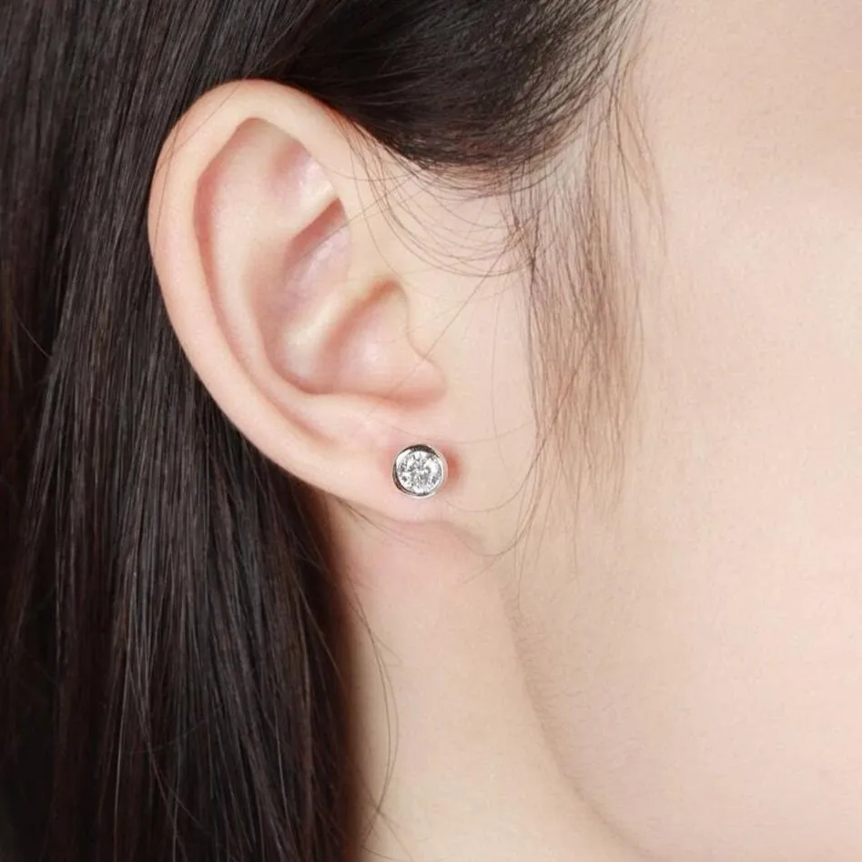 Solid White Gold 5mm Diamond Stud Bubble Earrings