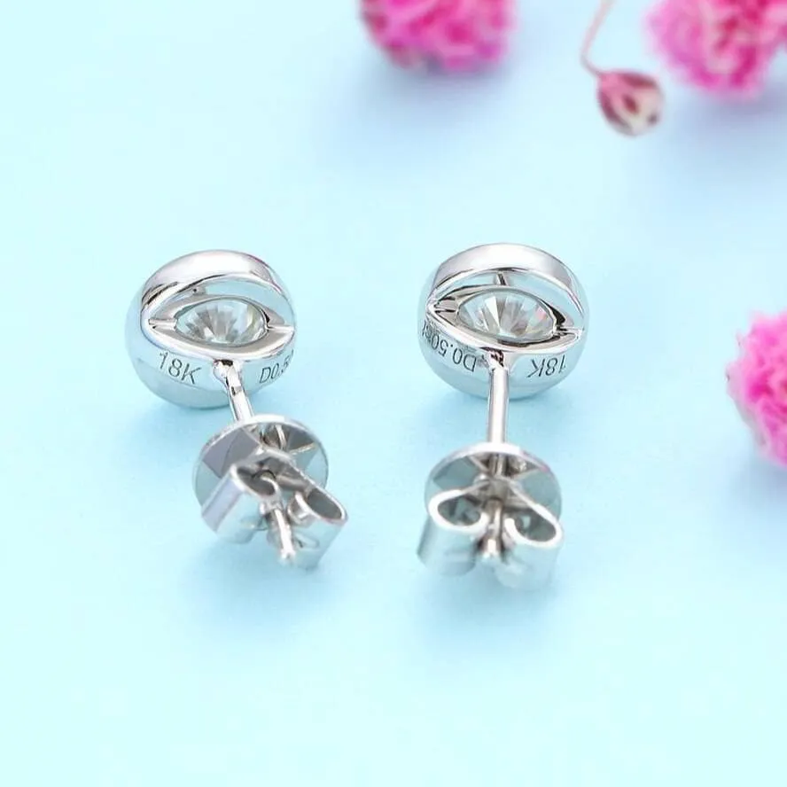 Solid White Gold 5mm Diamond Stud Bubble Earrings
