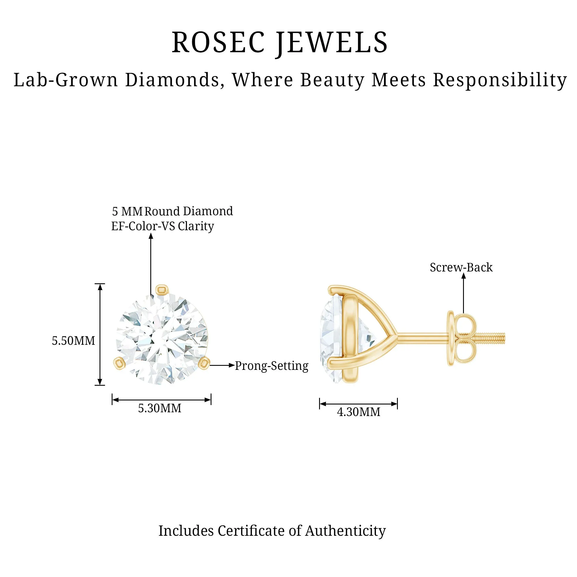 Solitaire Lab Grown Diamond Martini Stud Earrings