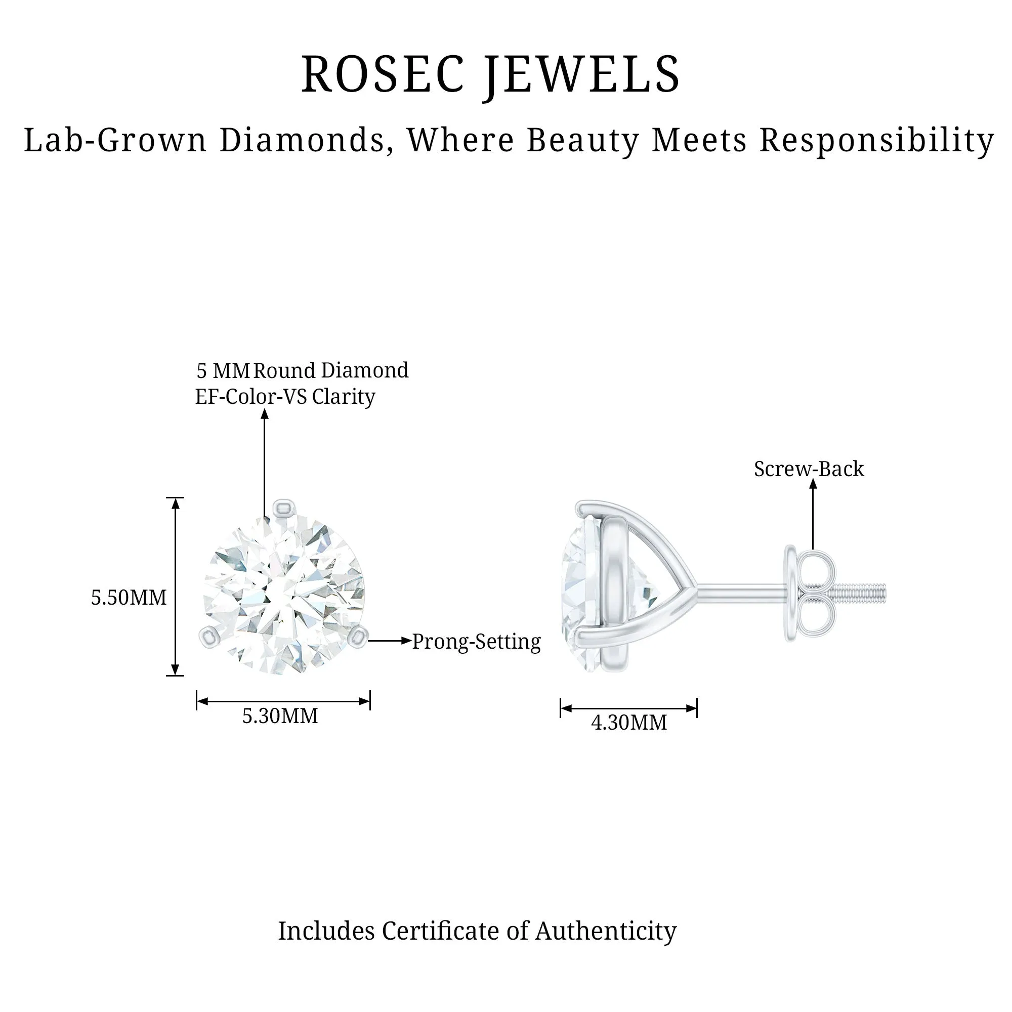 Solitaire Lab Grown Diamond Martini Stud Earrings
