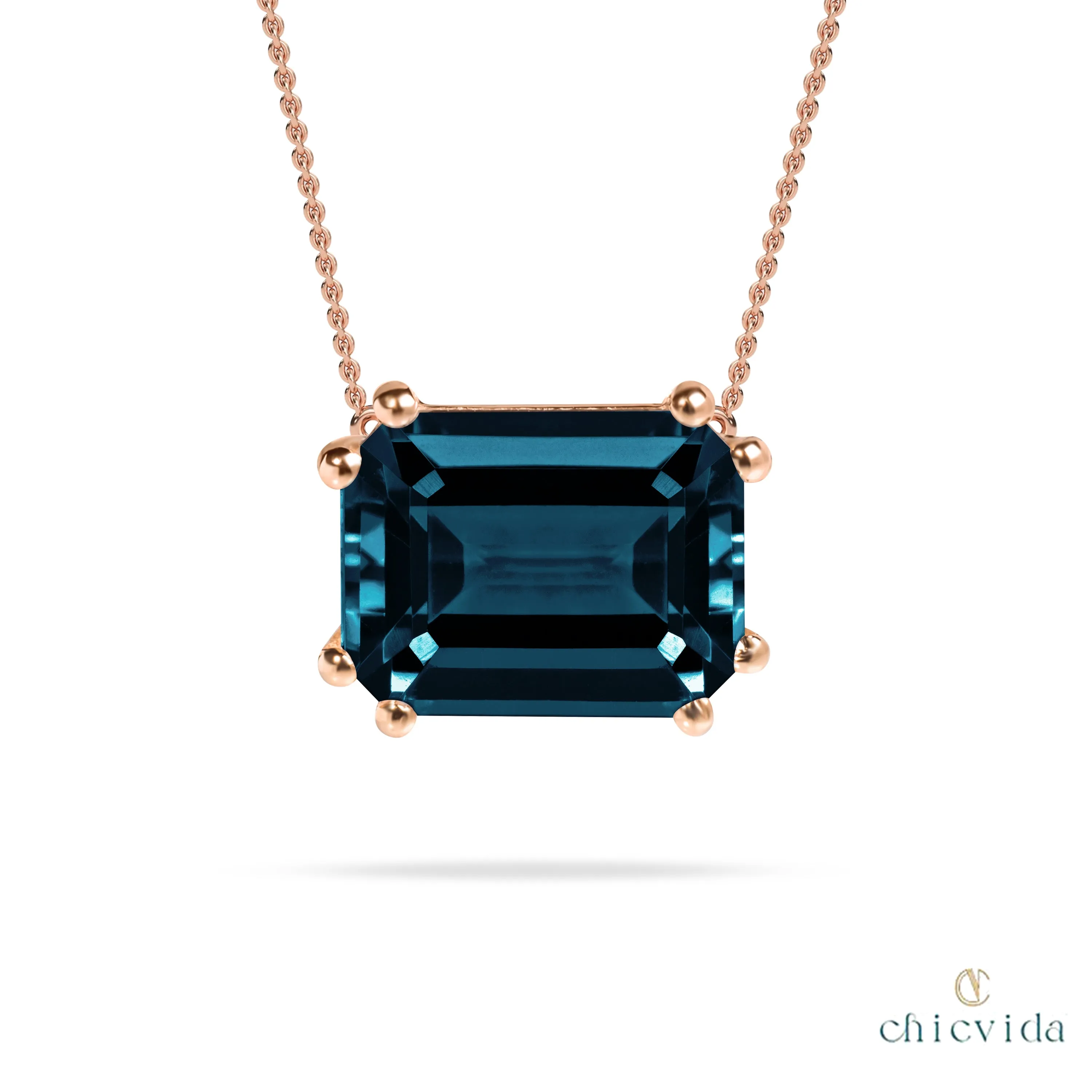 Solitary London Blue Topaz Pendant