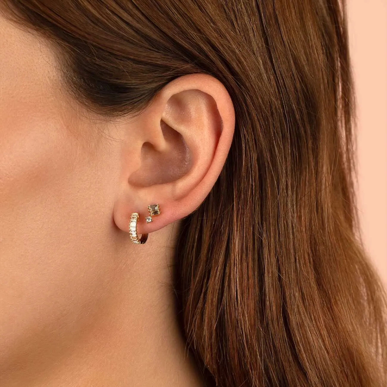 Sparkle Baguette Diamond Stud Earring 18K