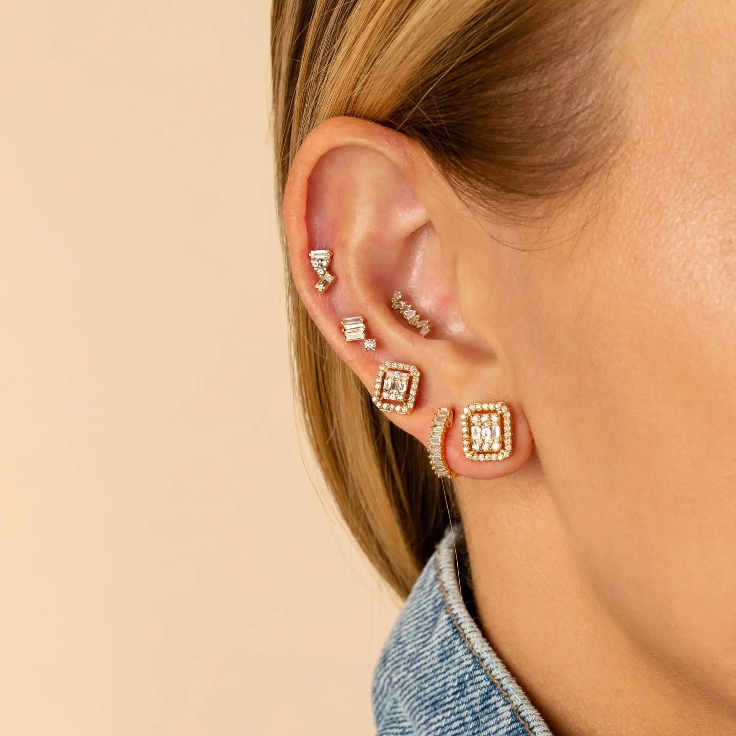 Sparkle Baguette Diamond Stud Earring 18K
