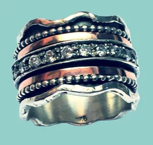 Spinner ring for woman. Meditation Sterling Silver gold  Stacking rings.