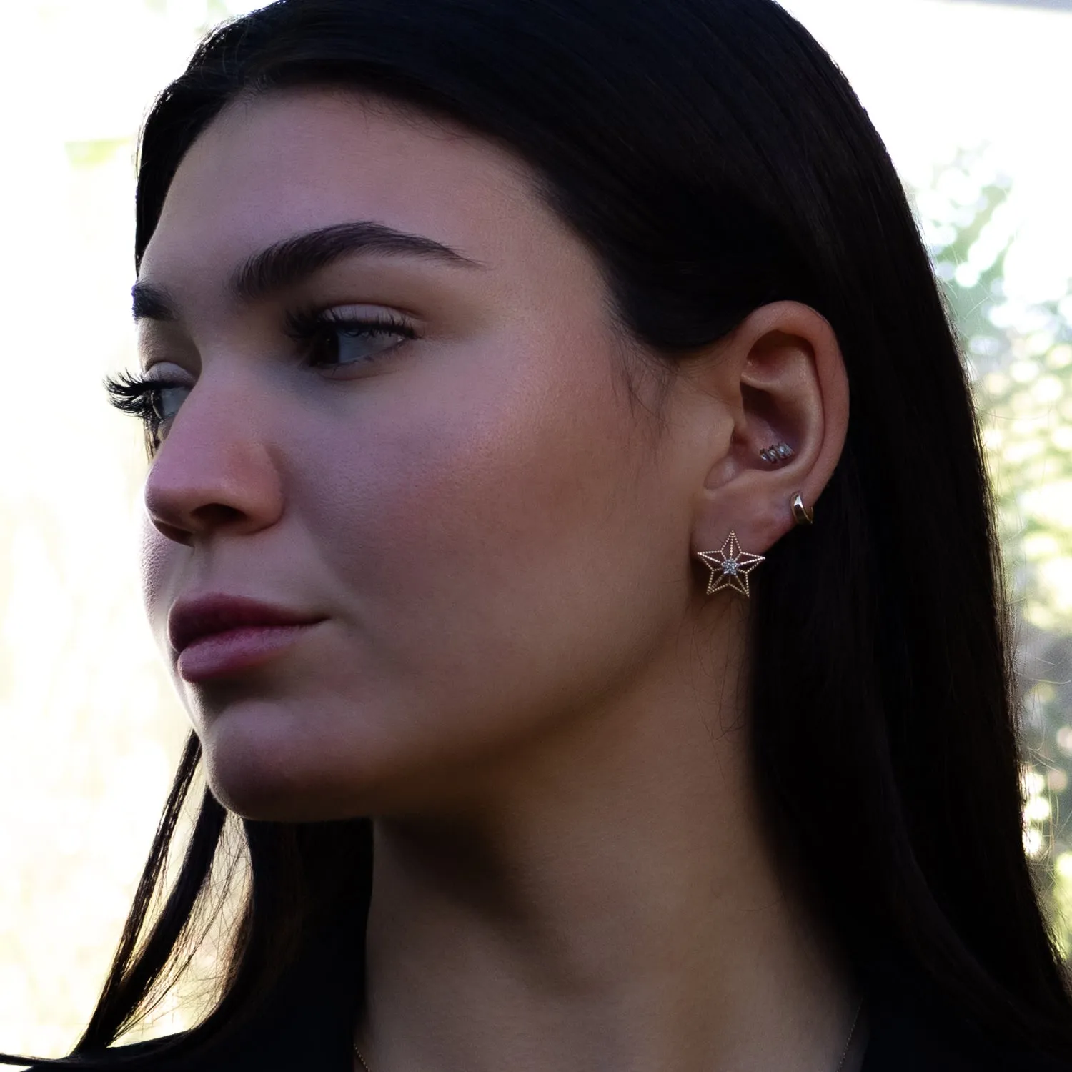 Spiritual Guiding Star Diamond Gold Stud Earrings