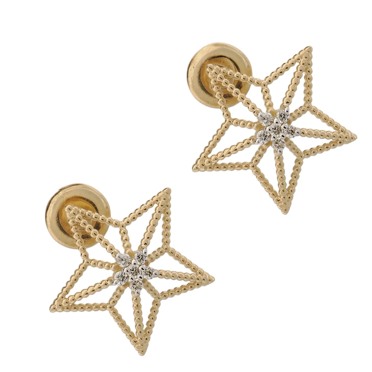 Spiritual Guiding Star Diamond Gold Stud Earrings