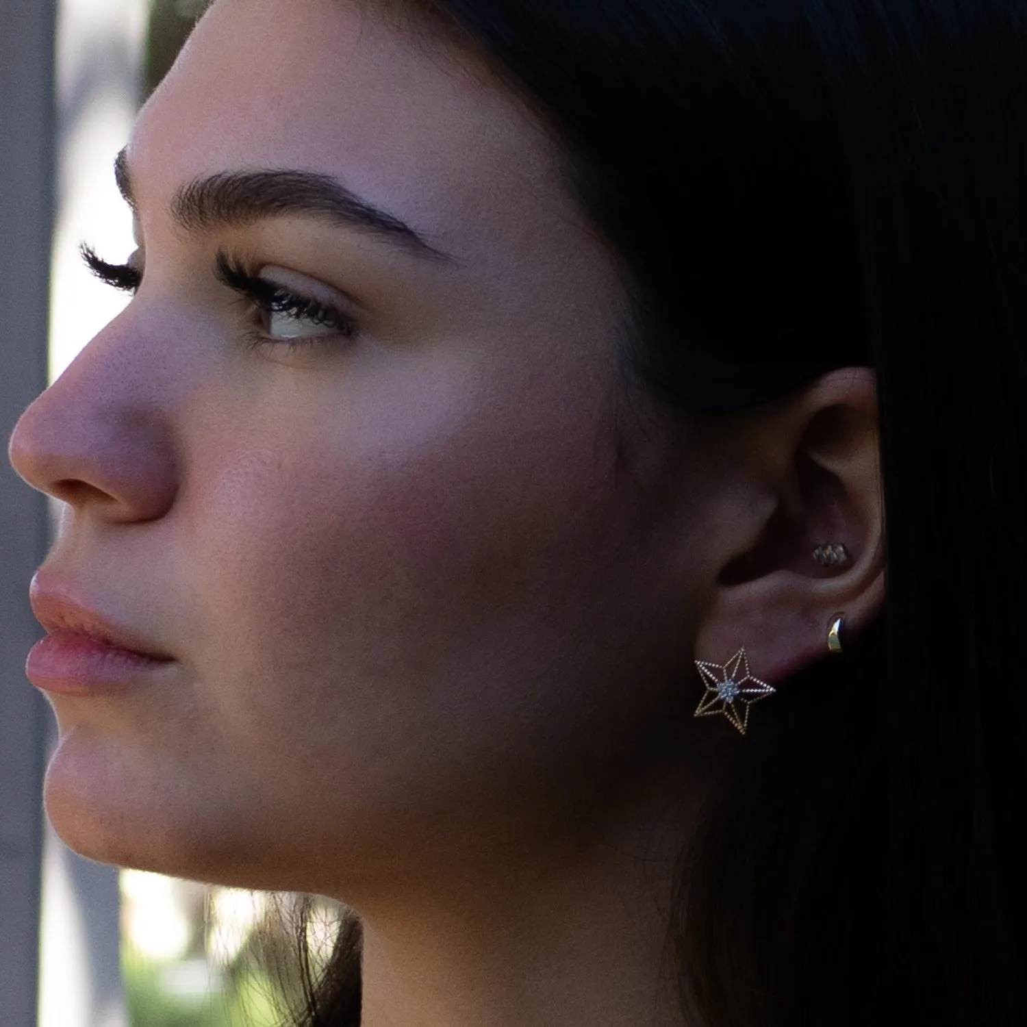 Spiritual Guiding Star Diamond Gold Stud Earrings