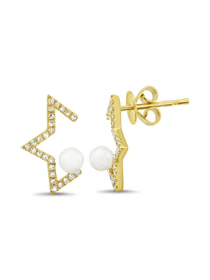 Split Star Pearl Stud Earring 14K