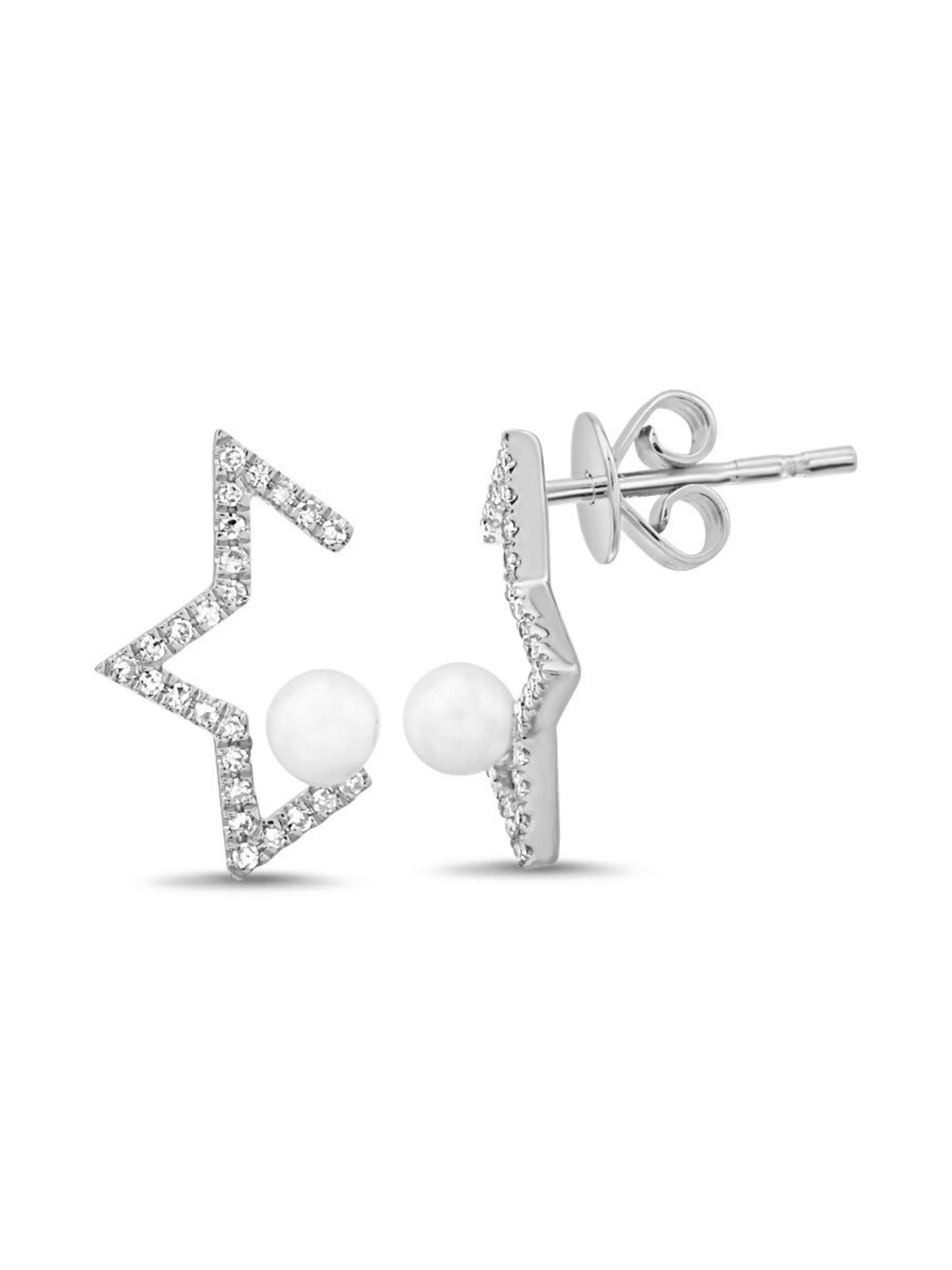 Split Star Pearl Stud Earring 14K