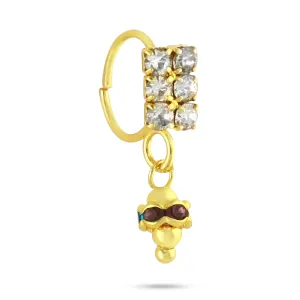 Square 6 Diamond Nose Ring with Dangling Decorative Ball