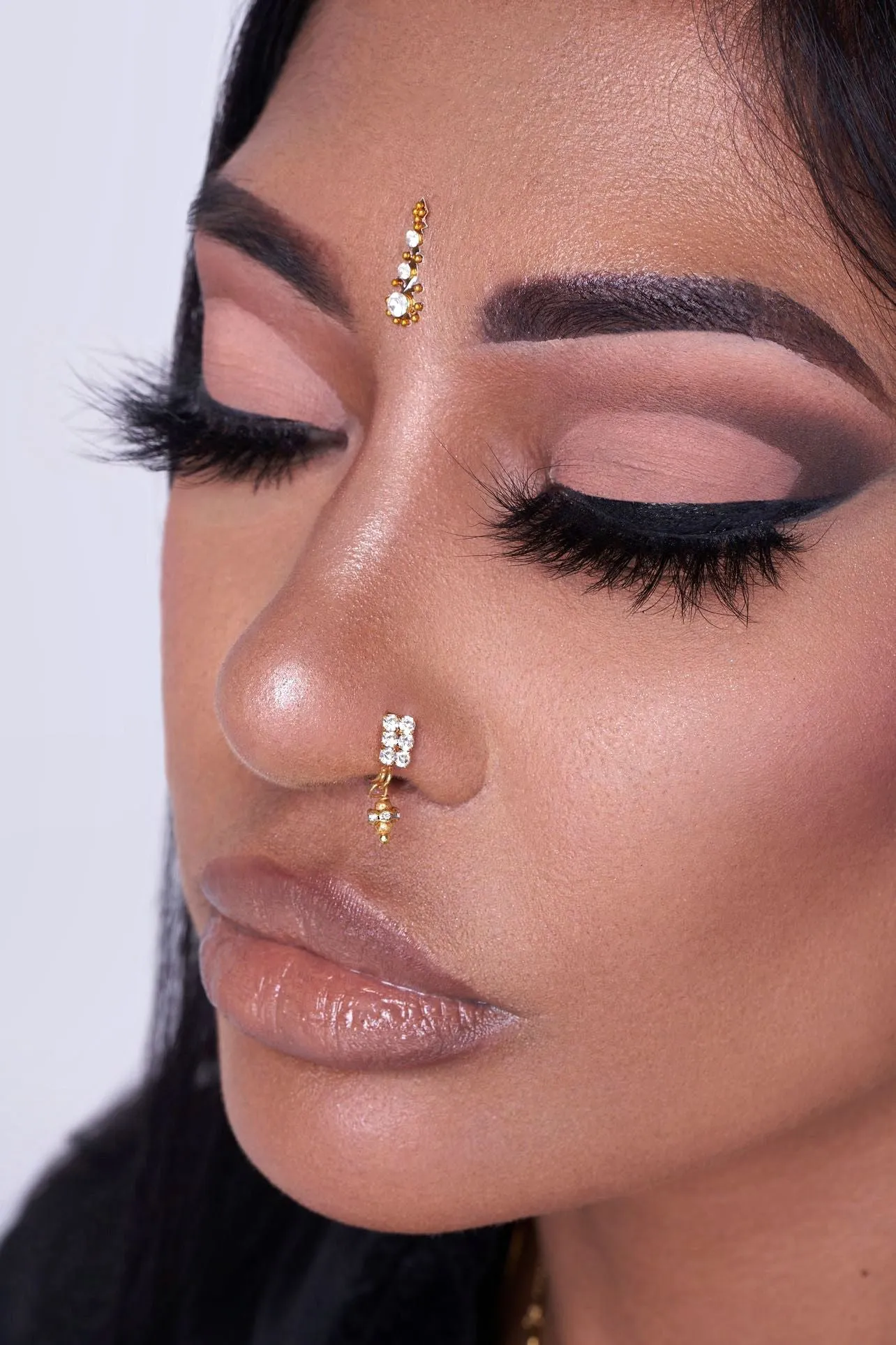Square 6 Diamond Nose Ring with Dangling Decorative Ball